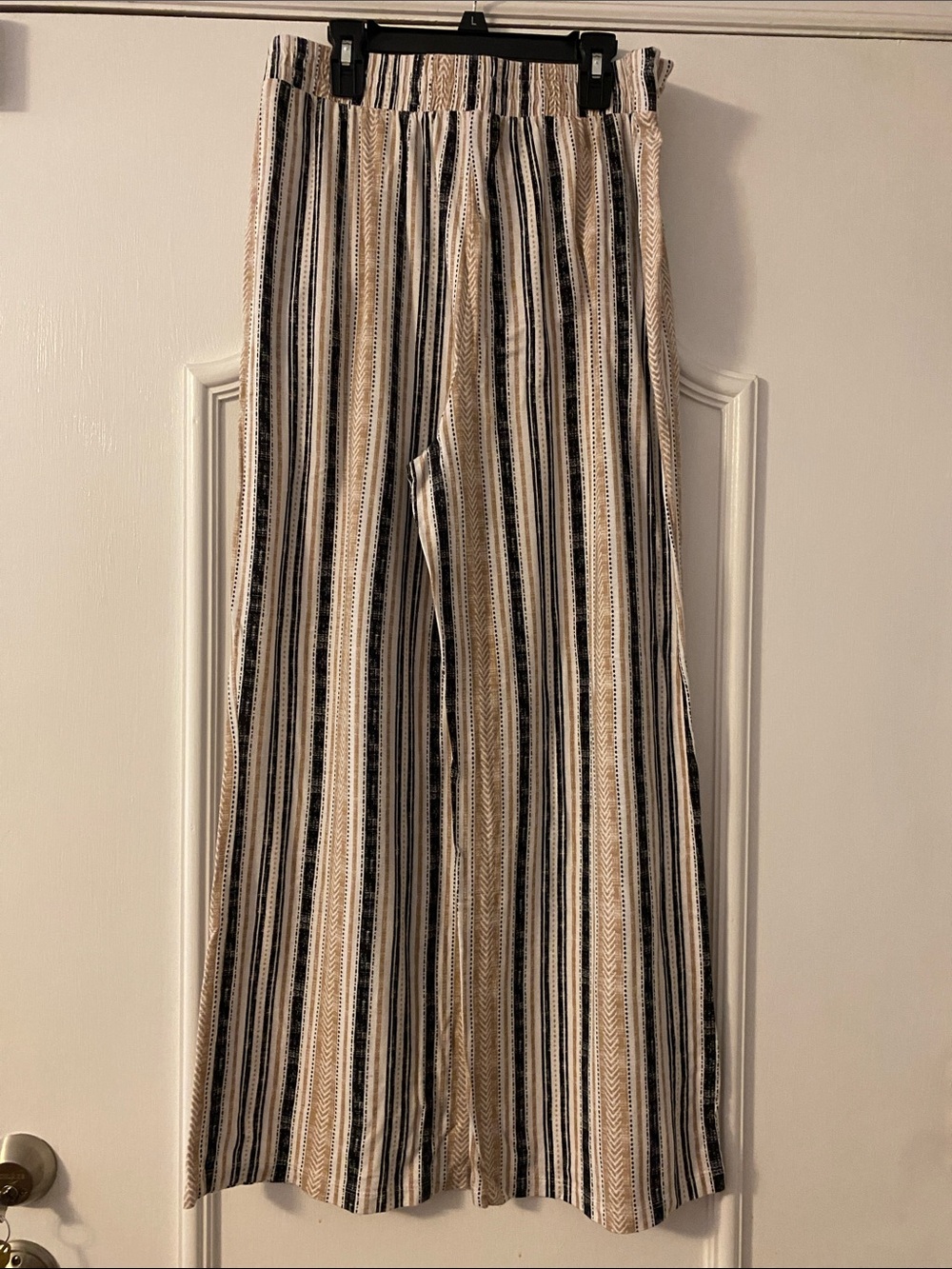 Palazzo Pants Striped Neutral - Black, Cream, Tan - Picture 2 of 6